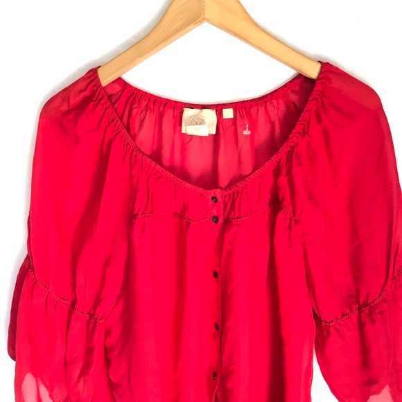 Anthropologie Vanessa Virgínia Red Silk Blouse S - Picture 4 of 6